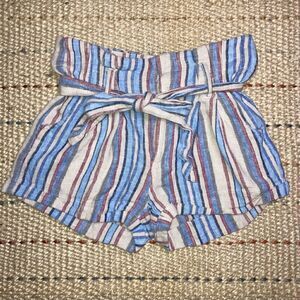 Sky & Sparrow, Linen Blend Boho Striped Shorts, Belted Tie, Juniors Small Beachy